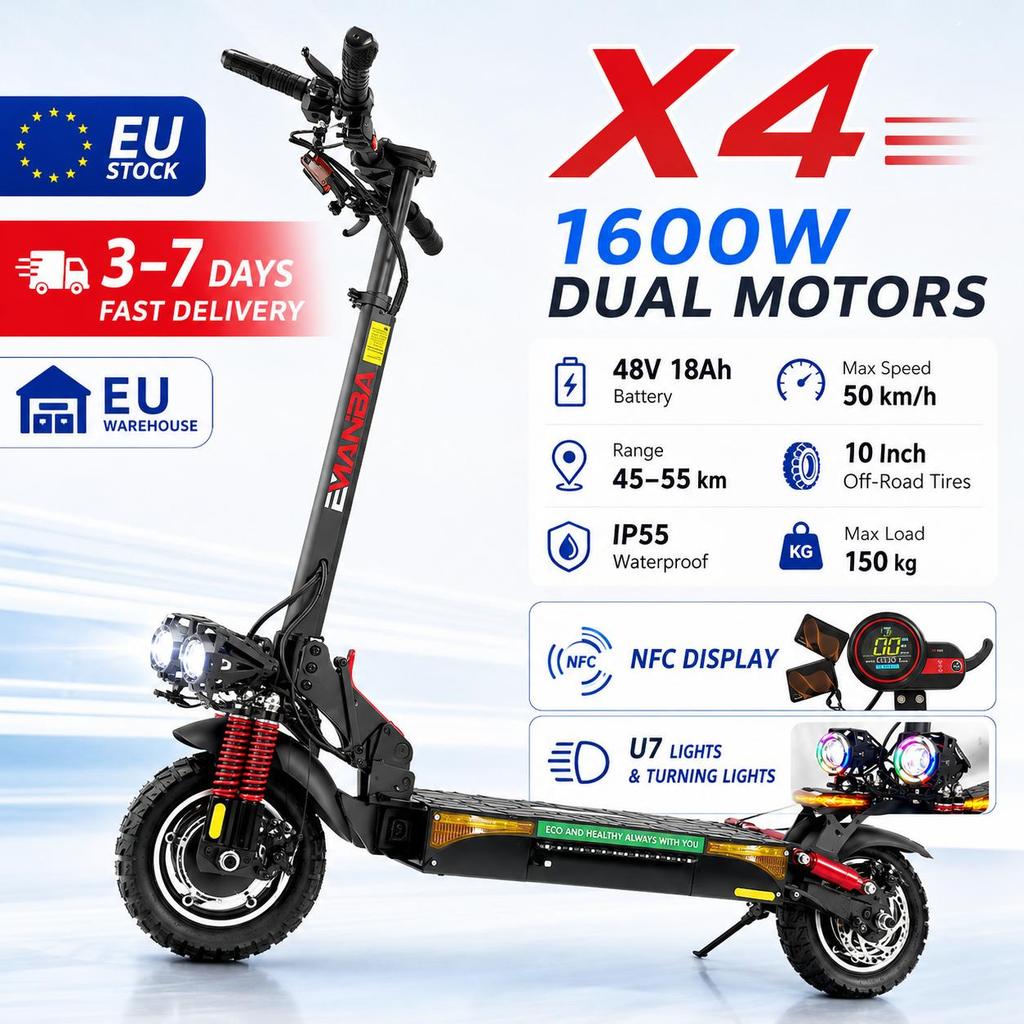EMANBA X4 NFC EU In Stock 800W*2 48V18AH Battery 10 Inch Off-Road Tires E-Scooter 50-60km