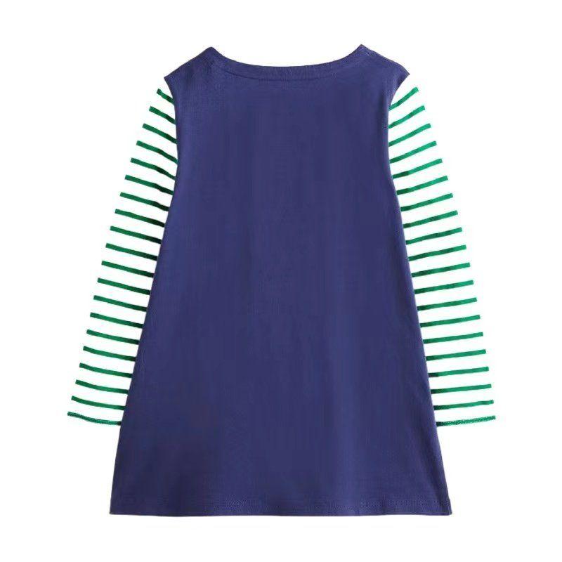 Foreign Trade Girls' Casual Long-Sleeved Dress Baby Mid-Length T-shirt Pure Cotton Spring and Autumn Dress Princess Dress European and American 8