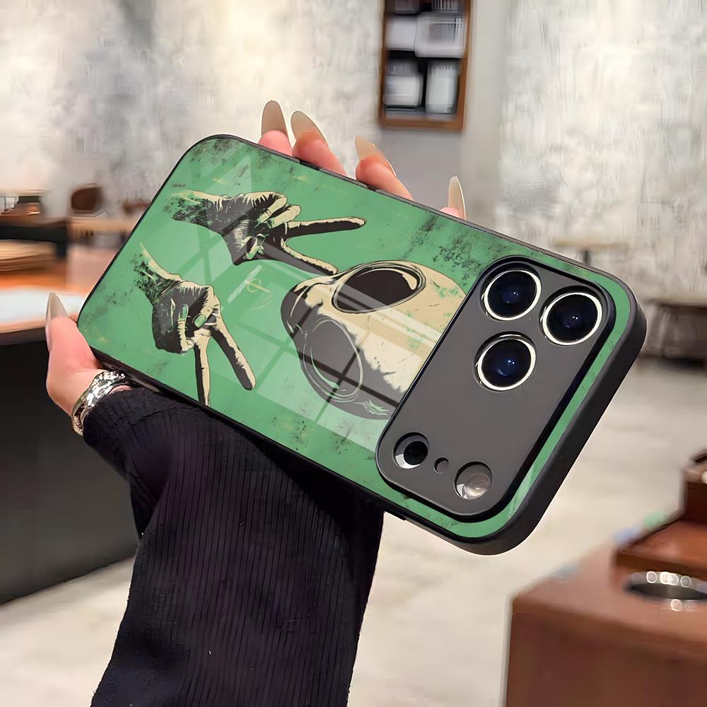 Funny Space UFO Alien Thing Phone Case For IPhone 17 Air 16 E Pro Max 15 14 13 Mini 12 Pro 11 Max Plus Black Glass Cover