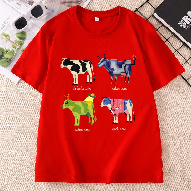 Funny Cow Printed T Shirt Cotton Unisex Unisex Summer Short Sleeve Crew Neck Tshirt Streetwear Unisex Harajuku Clothing