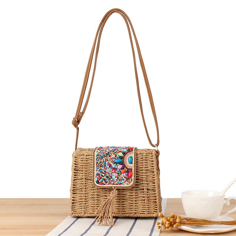 

Minimalist Paper Rope Crossbody Bag - Woven Fashion for Women s Seaside Vacation верблюд