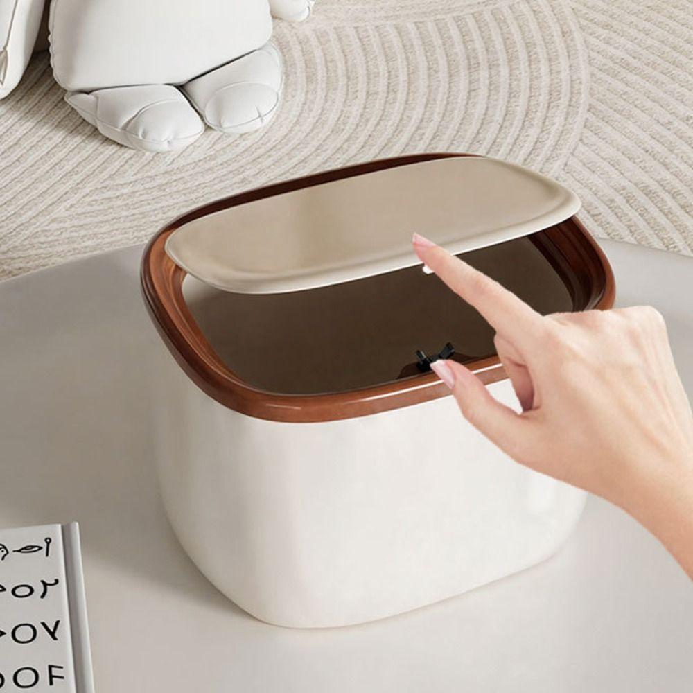 Sealed Desktop Trash Bin Household Press Storage Case Mini Paper Basket  Living Room