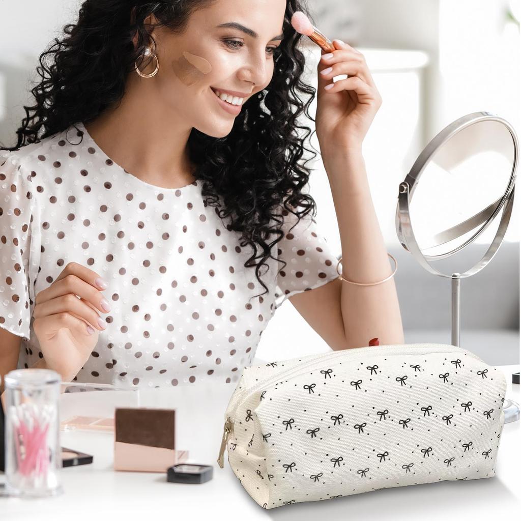 Bow Pattern Stationery Aesthetic Boxes Pen Bag Small Pencil Case Portable For Travel College Crafts School Classroom Kids Girls