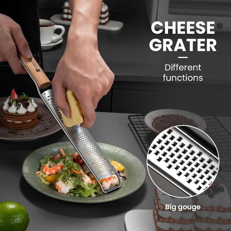 Wood Handle Grater Stainless Steel Lemon Zester Cheese Grater Combo for Parmesan,Garlic Ginger Chocolate Fruits 1