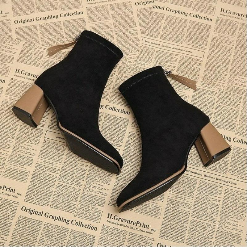 Fashion Vintage Square Toe Women Ankle Boots Fashion Zippers Thick Heels Shoes Women Winter Elegant Comfortable Short Boots Women