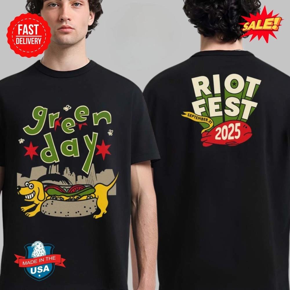 Green Day Riot Fest 2025 Chicago Sept 21 Concert Hot Dog T-Shirt S-4XL Unisex T-Shirt XL