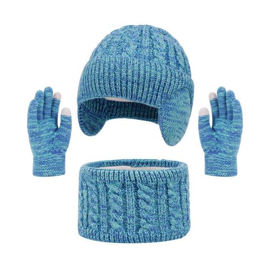 3Pcs/Set Kids Hat Scarf Gloves Set Colorful Twist Texture Hat Thickened Plush Lining Neck Gaiter Knitted Gloves Set