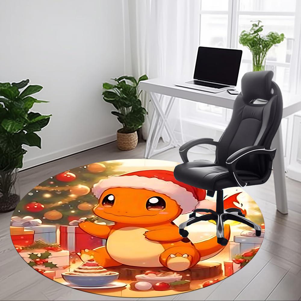 Christmas Charmander Pokémon Office Round Area Rug, Under Office Chairs Bedroom Living Room Home Decor a1022205