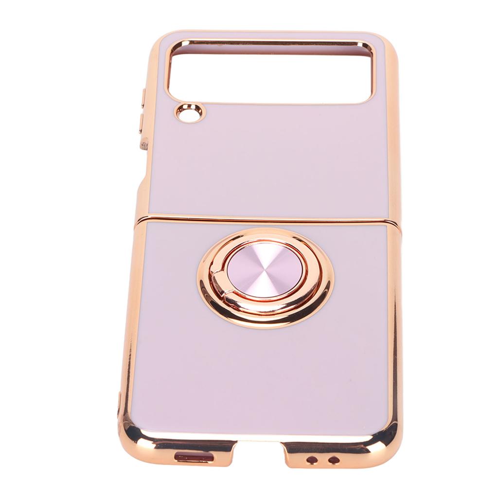 Smartphone Protective Case Car Magnetic Phone Cover with 360 Degree Rotation Finger Loop Stand for Z Flip 3 Light Purple