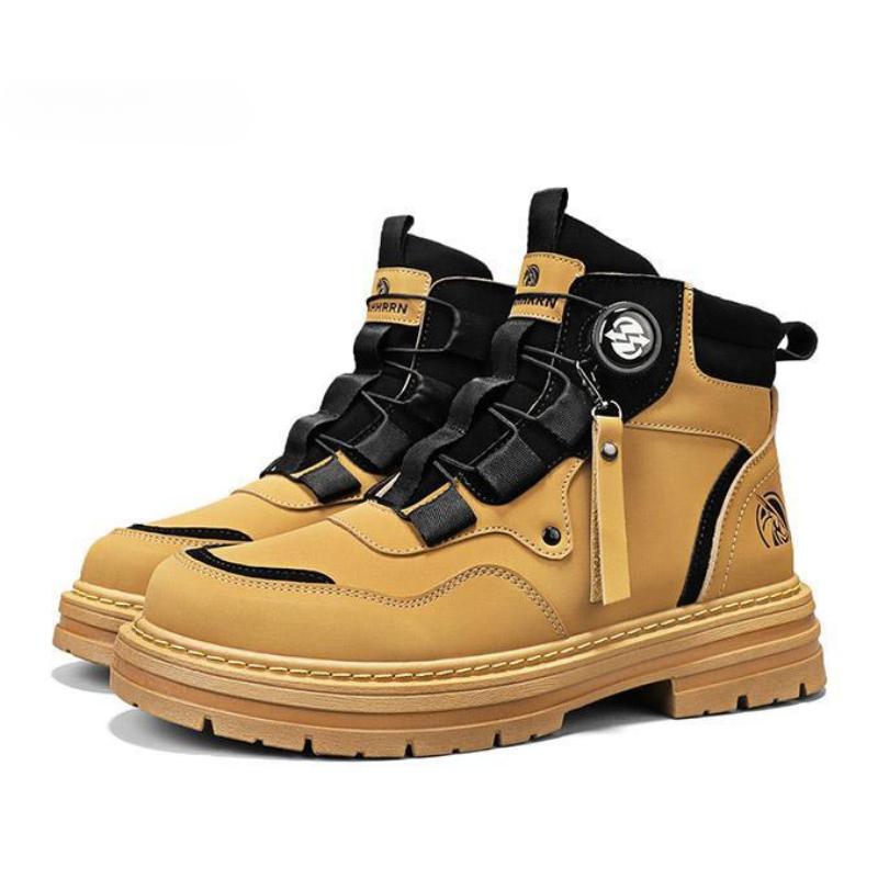 

2025 Men s Boots Winter High Top Sneakers Plush Warm Casual Cotton Boots for Men Non Slip Platform Boots Waterproof Leather Boot 39 жёлтый