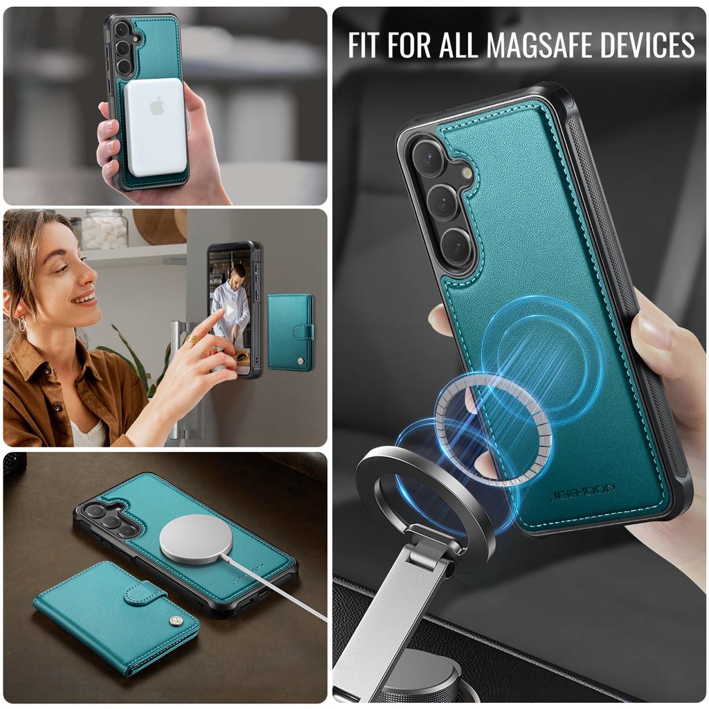 For Samsung Galaxy S25 FE Case JEEHOOD J09 RFID Blocking Card Holder Leather Back Phone Cover Magnetic Case