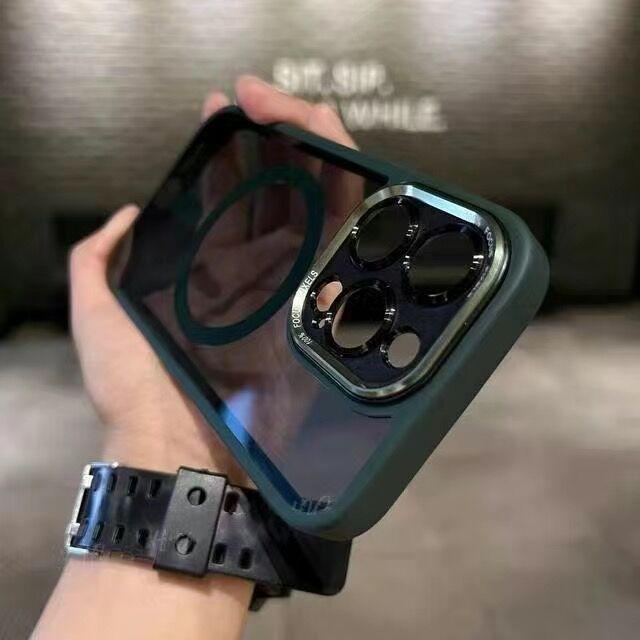 iPhone 16 Magnetic Transparent Case with Apple 15 Pro Metal Lens Film Protection