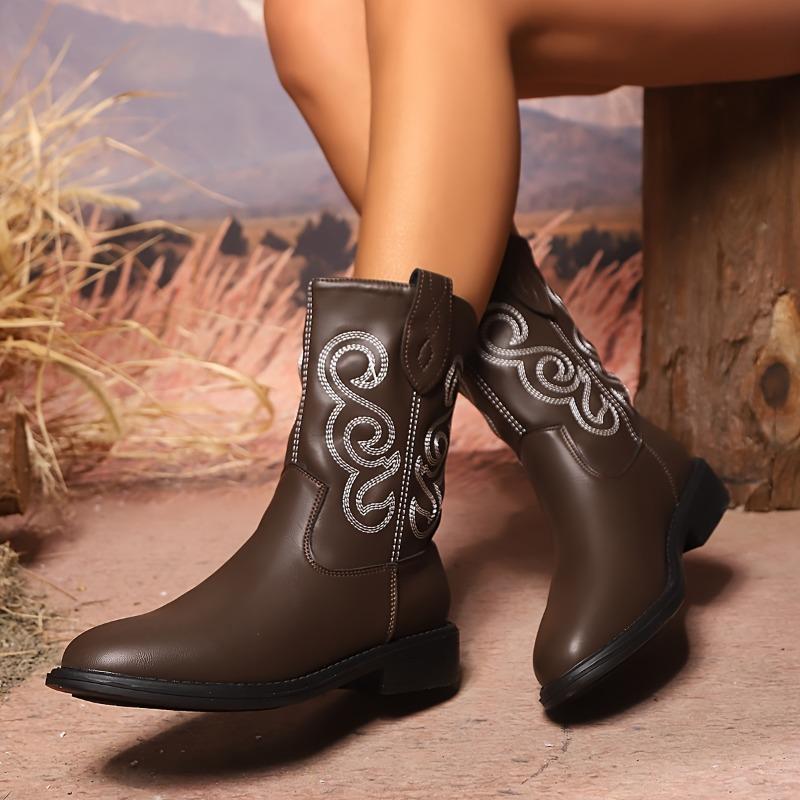 Fashion Ladies Shoes Slip-on Women's Boots New Embroidery Modern Boots Women High Quality Plus Size Mid-Calf Boots