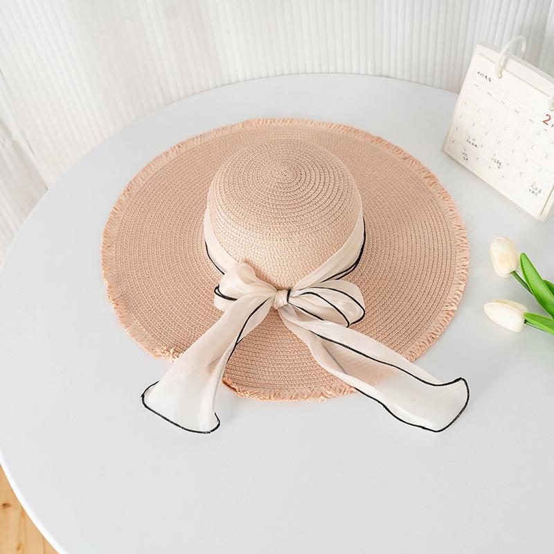 

Hat Sweet Style Straw Woven Bow Large Brimmed Womens Hatscaps Sunshade рожевий