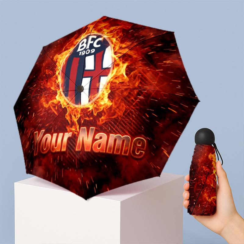 Bologna FC Manual Five Fold 8 Rib Umbrella Support Custom Text, Lightweight Travel Umbrella