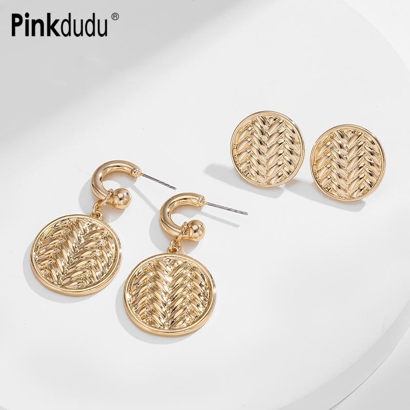Pinkdudu Simple Metal Gold Round Drop Earrings Geometric Stud Earrings Jewelry Gift PD1995