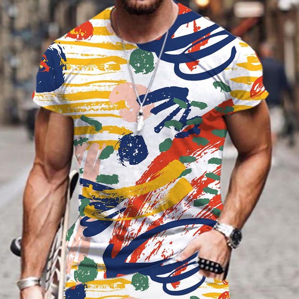 Summer Fashion Men's Abstract Art Graffiti 3D Printed T-shirt Comfortable Soft Breathable Loose Large Casual Sports Versatile Short Sleeve T-shirt