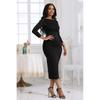Temperament Solid Color Casual Midi Dress Pleated Slim Long Sleeve Women's Hip Dress