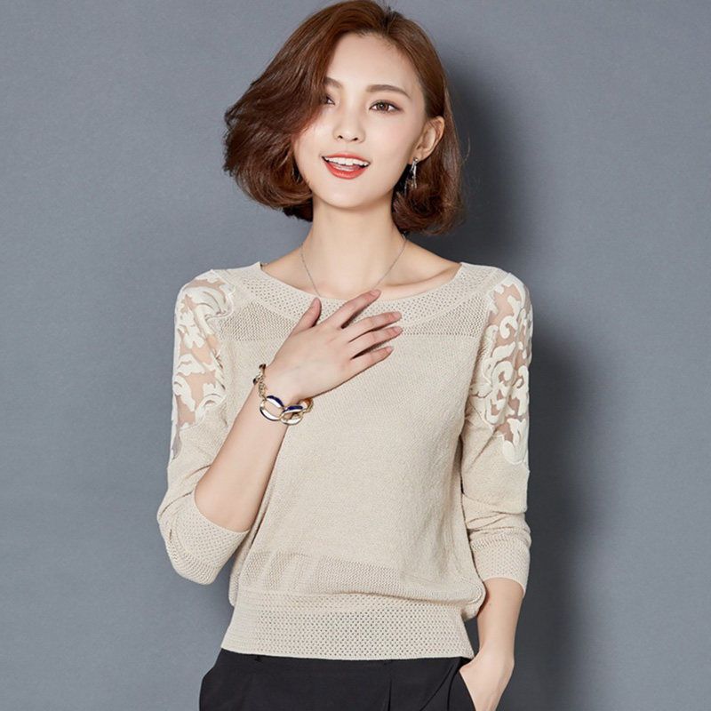 

Вязаный свитер Ice Silk, женский, весна-лето, корейская версия, короткий стиль, пуловер, свитер с ажурным дном, универсальный тонкий верх 3XL