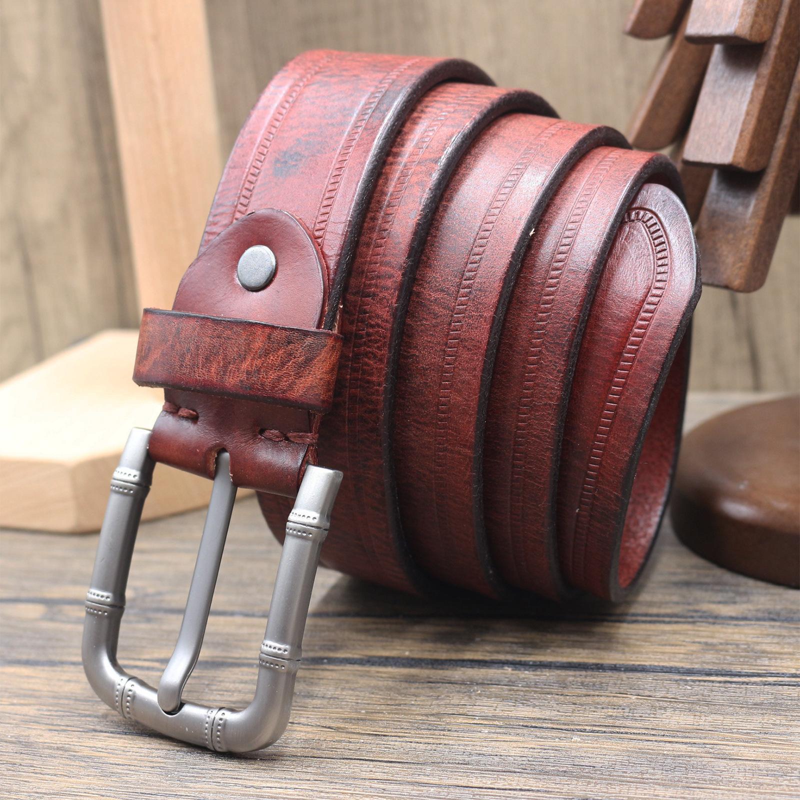 3.8CM Wide-head Layer Cowhide Belt Men s Pin Buckle Genuine Leather Pure Cowhide Retro Business Versatile Casual Pants Belt Trendy 130cm