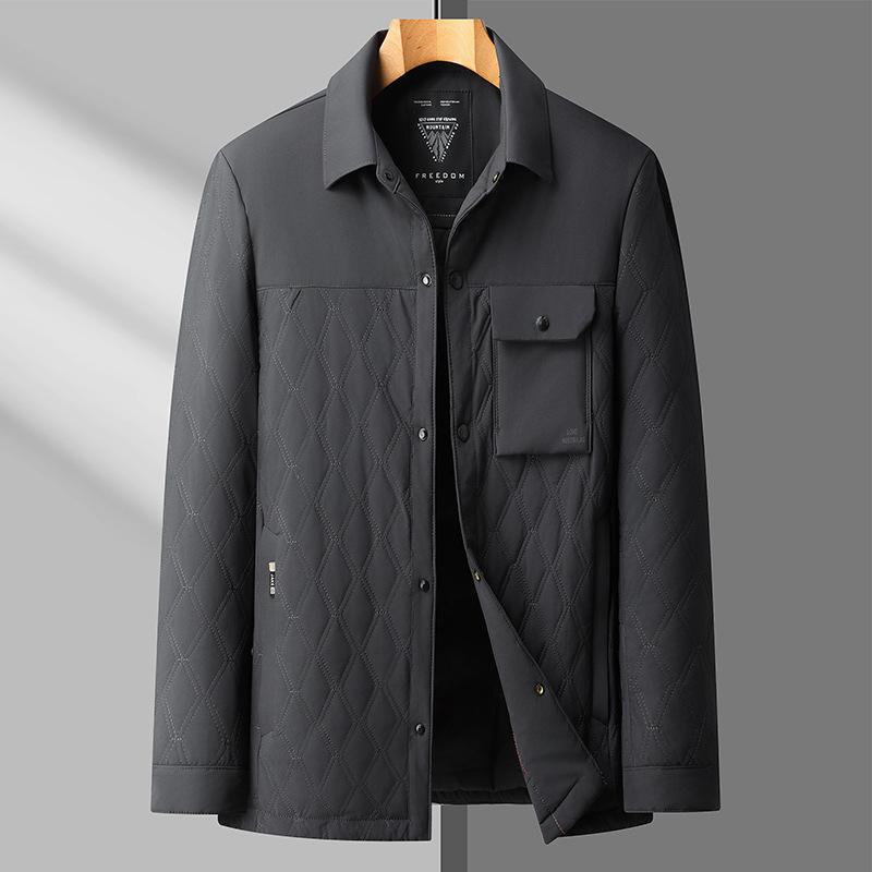 

Зимняя новая мужская короткая куртка-пуховик на белом утином пуху, деловая повседневная куртка, термокуртка с лацканами, тонкая куртка-пуховик 195 серый