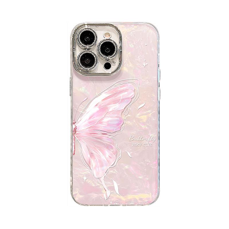 The pink butterfly bracelet is suitable for Apple 17promax mobile phone case iphone16 high-value girls 15 new models 14 outside