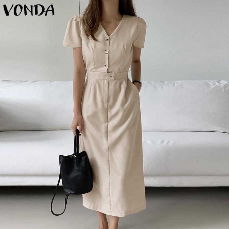 

VONDA Летнее женское платье-рубашка с V-образным вырезом и коротким рукавом