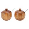 2pcs Wood Salt Bowl Multifunctional Salt Jar with Lid Spoon for Sugar Condiment Spices