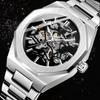 Black Gold Skeleton Watch for Men Luxury Irregular Business Automatic Mechanical Watches Stainless Steel Strap Luminous