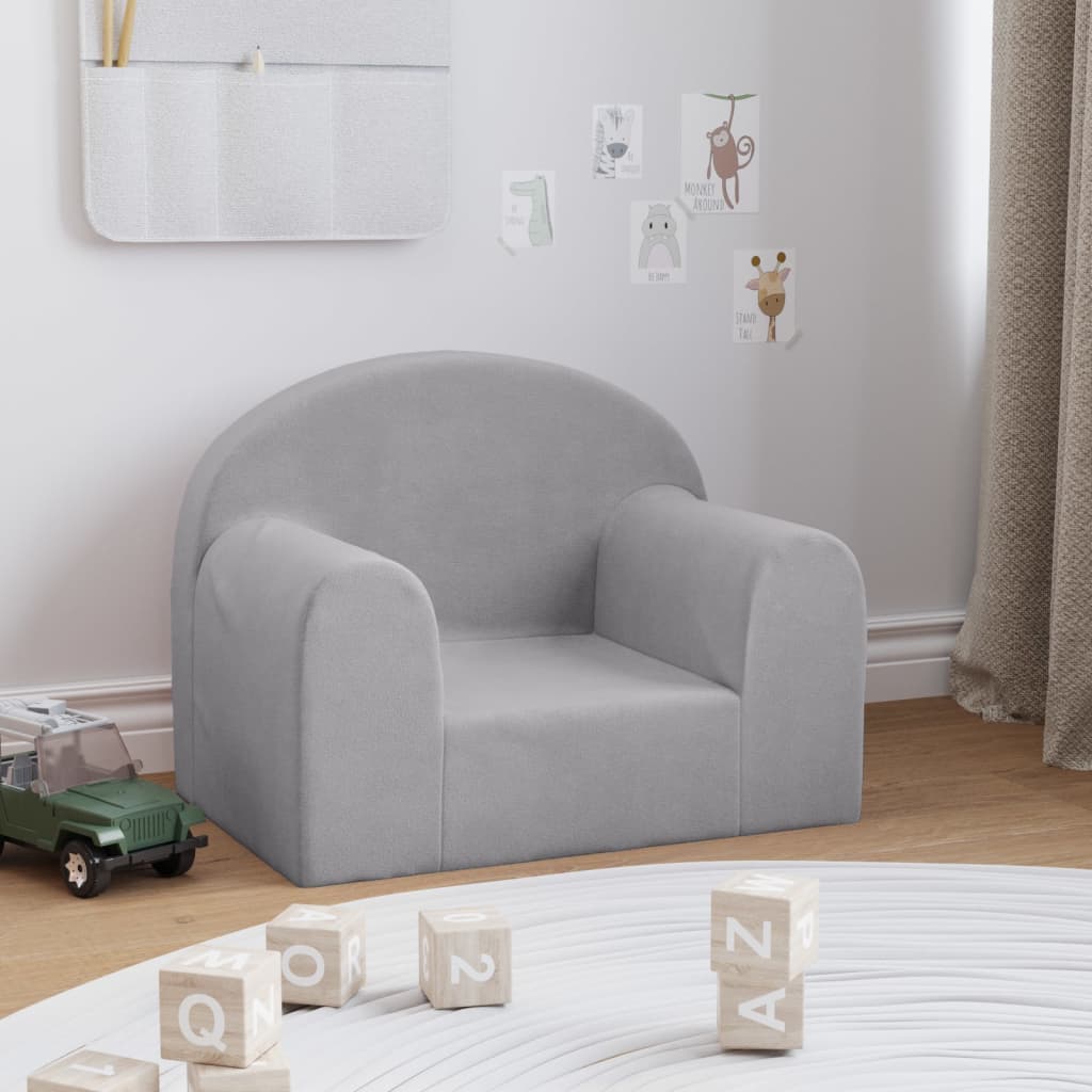 Vidaxl Children's Sofa, Light Grey, Soft Plush