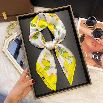 70Cm Square Lemon Print Yellow Square Silk Scarf Casual Elegant Thin Breathable Neck Women Windproof Head Wrap Hair Scarves