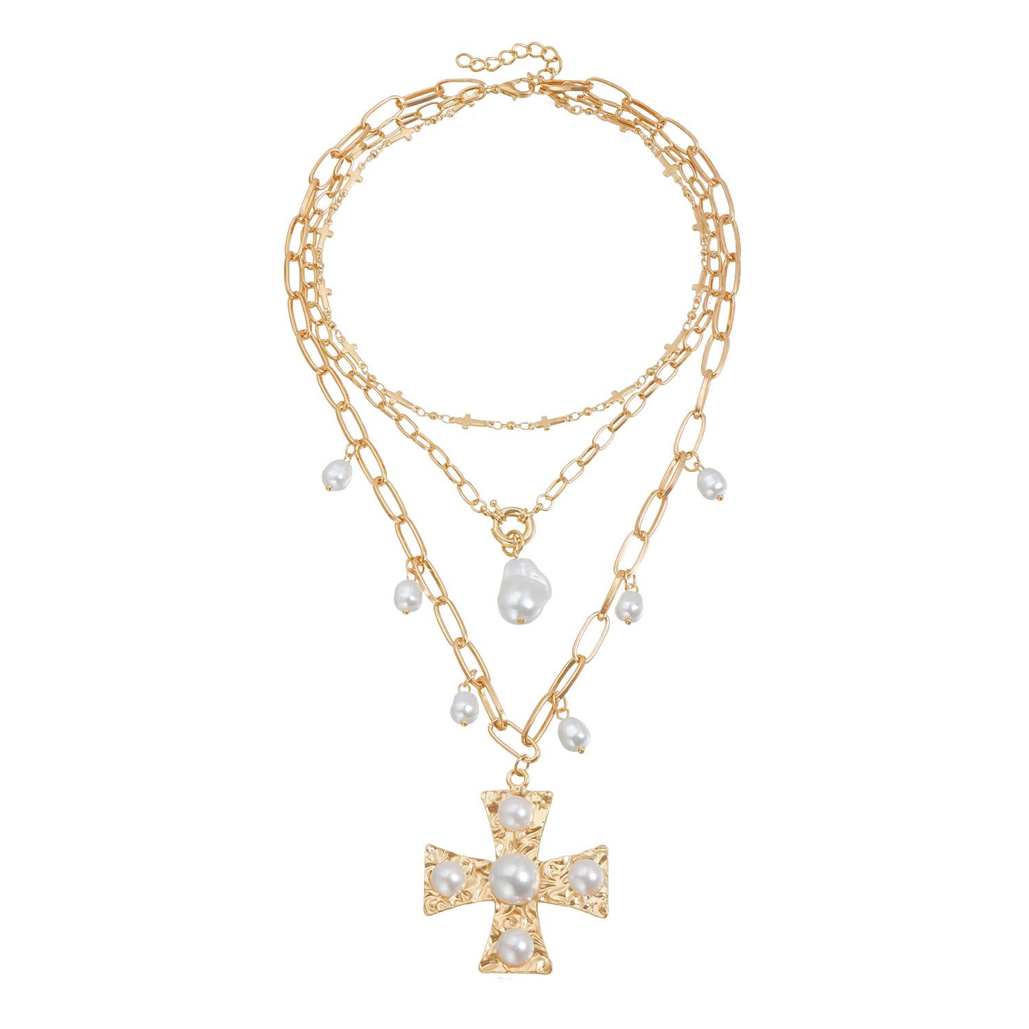 Popular gold pearl cross necklace ins gorgeous design eye-catching necklace золотой
