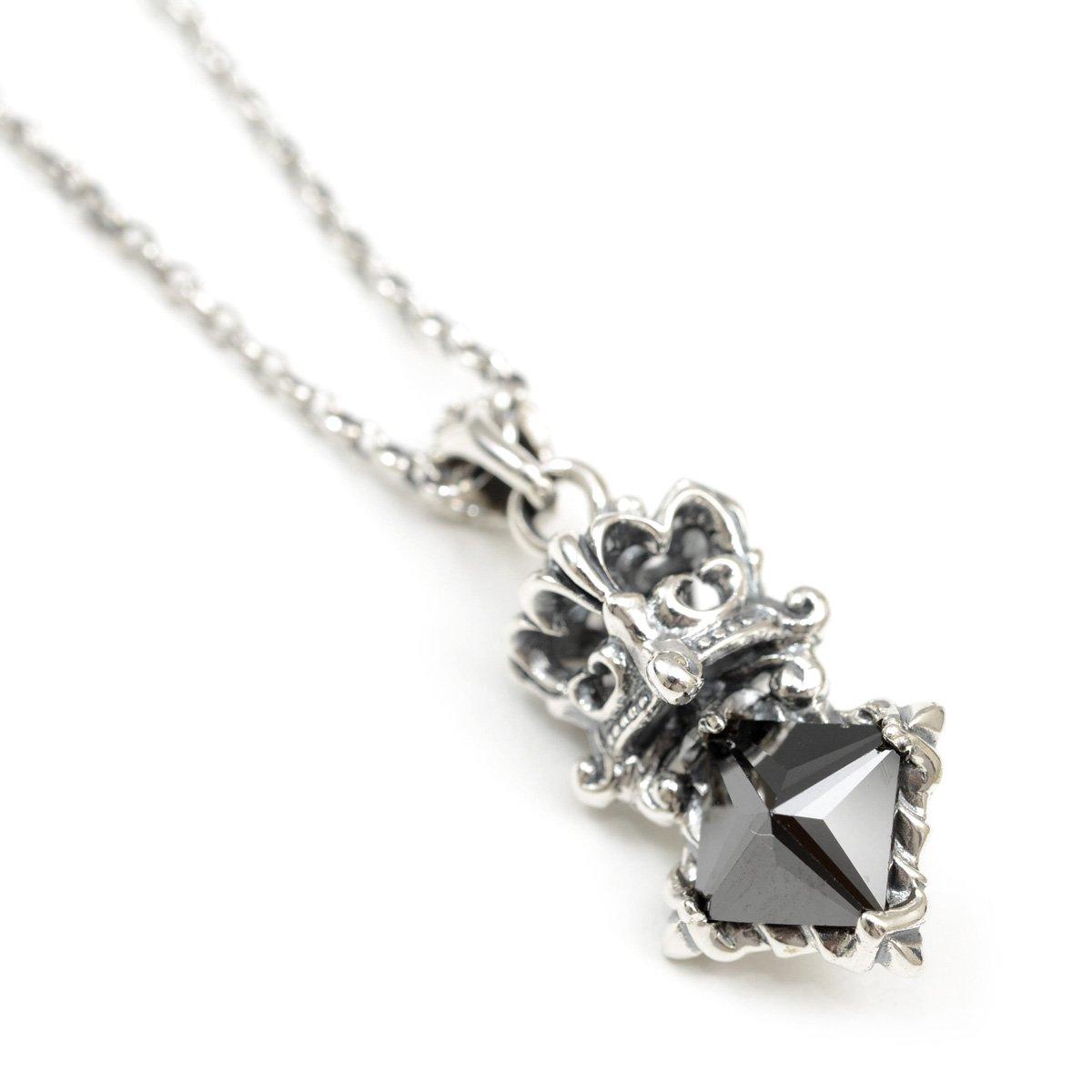 

Серебряное ожерелье из оникса 925 пробы с короной из натурального камня Power Stone [Sekki] [663svn]