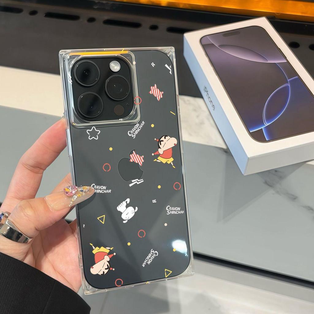 Clear Square Back Tube Case Protection For iPhone 13 14 Pro Max 12 15 Plus 11 16 ProMax Anti-Oxygen,Goofy Crayon Shinchan Pattern Casing