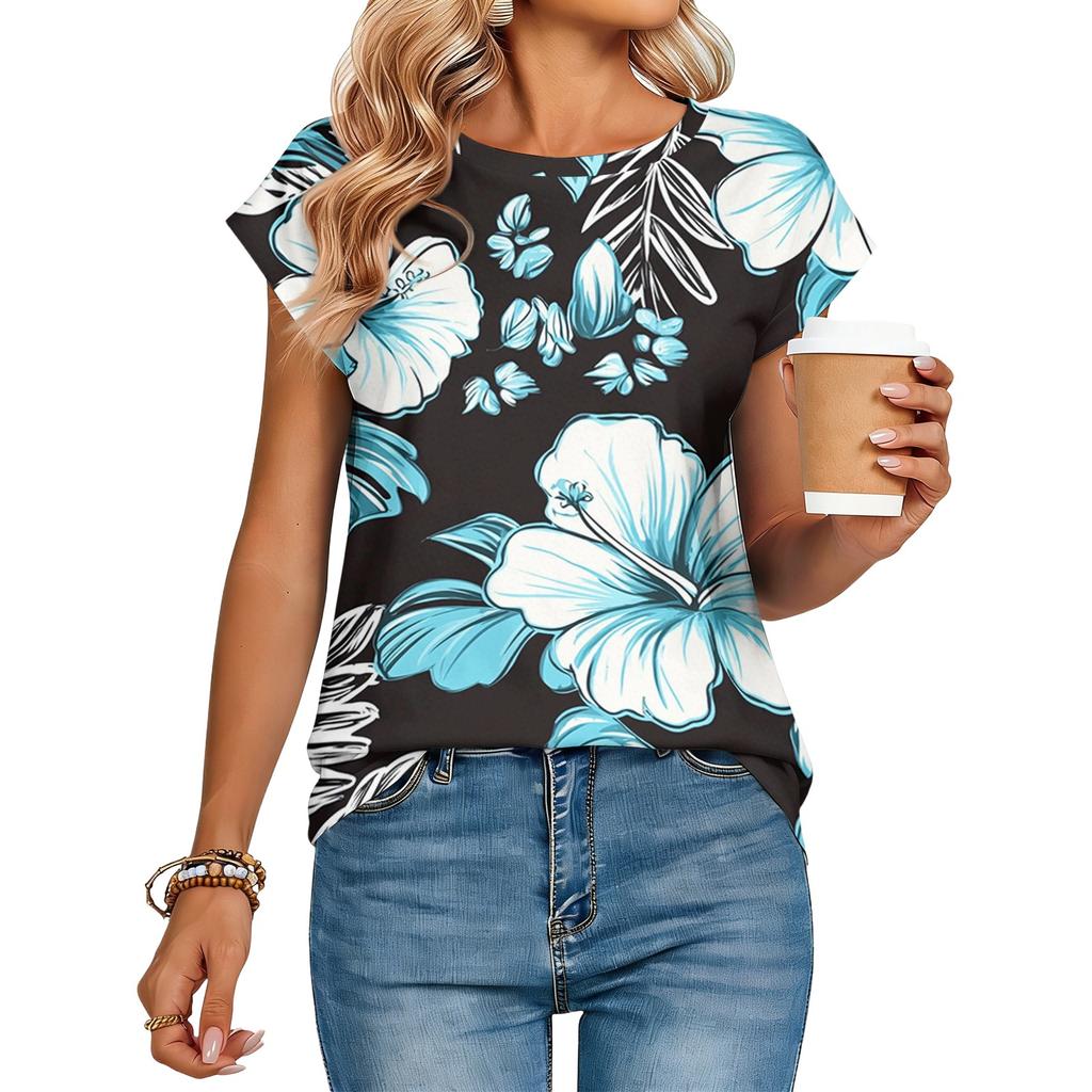 Camiseta Feminina Casual Fashionável com Estampa Retro de Corte Solto
