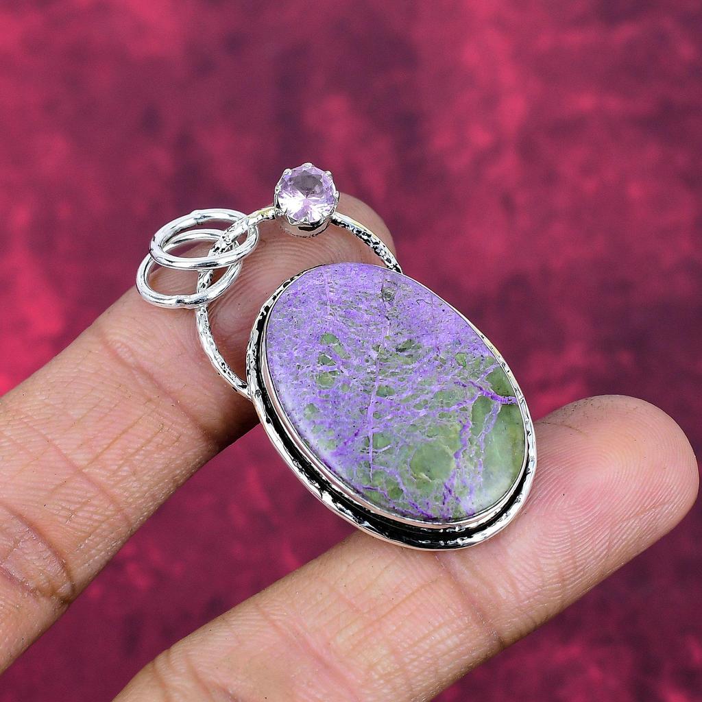 Purpurite & Pink Kunzite Jewelry, 925 Solid Sterling Silver Pendant Handmade Gemstone Jewelry, Gifts For Wife Brand New Pendant