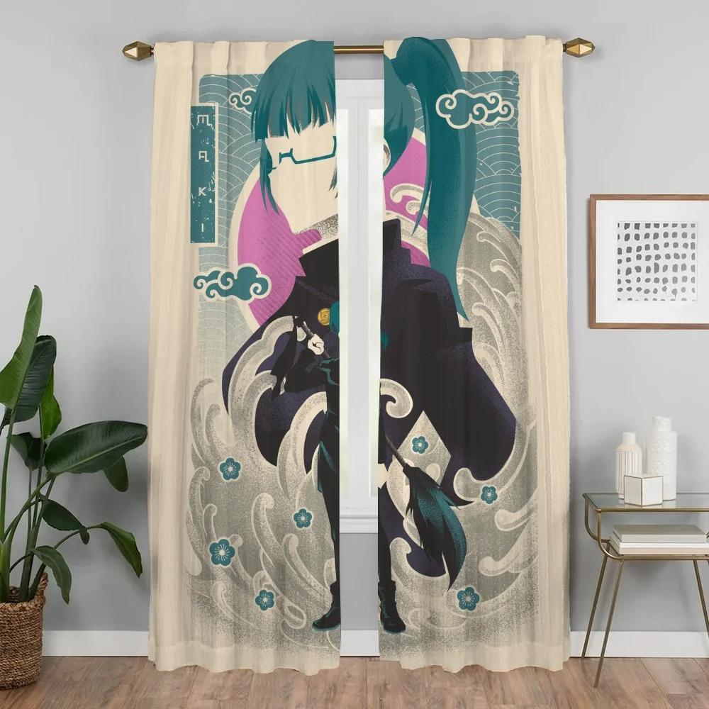 Anti-mosquito Curtains for Living Room Jujutsu Kaisen Home Interior Curtains 2 Pieces Tulle for Bedroom Halloween Decoration