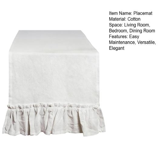 Yousheng Solid Cotton Table Runner with Ruffled Edges Vintage Farmhouse Decor for Dining Coffee Table Country-Style Wrinkle Fabric Placemat Elegant