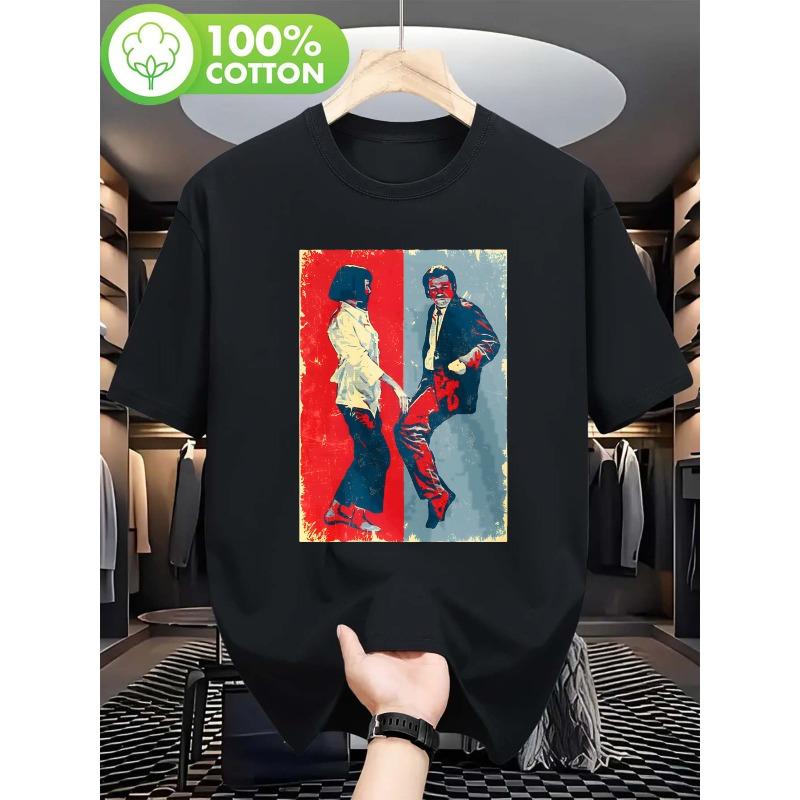 Men'S Casual Short Sleeve T-Shirt With Graphic Print | Black, Crew Neck, Summer Fashion Top For Adults, Casual Attire, Trendy Casualwear, Durable
