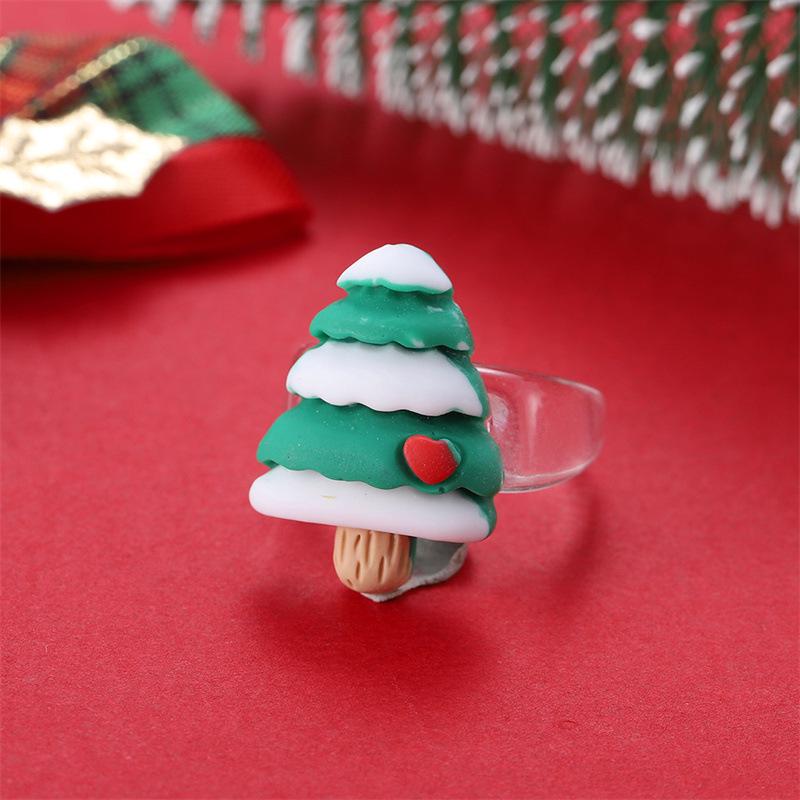 Vánoční kreslený prsten s medvědem, zvonkem a sobem - Slavnostní a módní