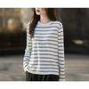 Damen S Gestreifter Rundhals Langarm Pullover Strickpullover Fauler Stil Enganliegend Basis Oberteil