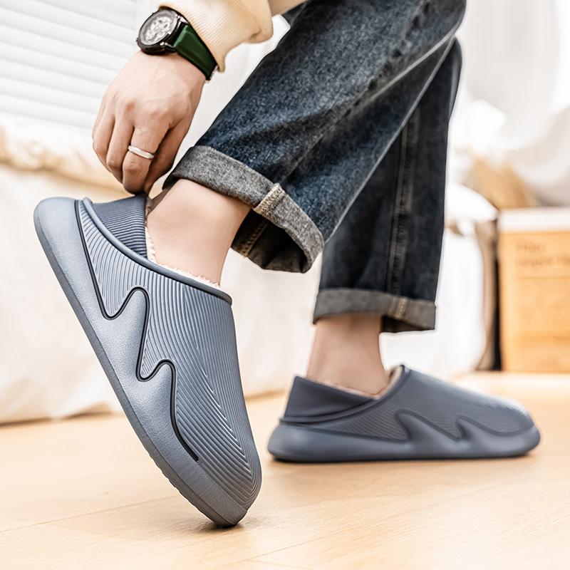Men's bag heel stepping on shit cotton slippers winter casual home slippers velvet warm platform cotton shoes large size