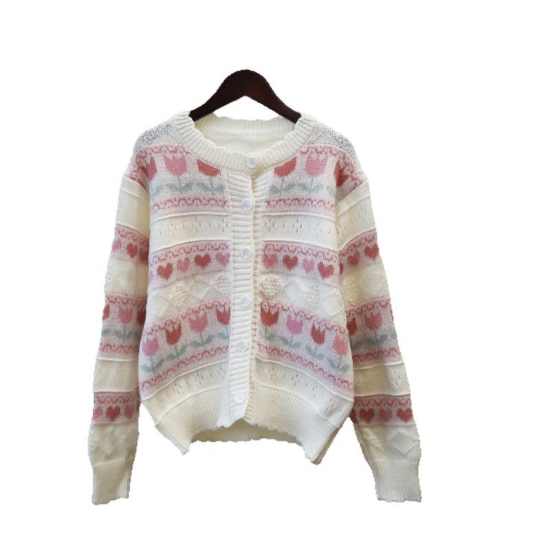 Pink love age-reducing loose knitted cardigan autumn and winter new sweet and gentle wind soft waxy sweater jacket women
