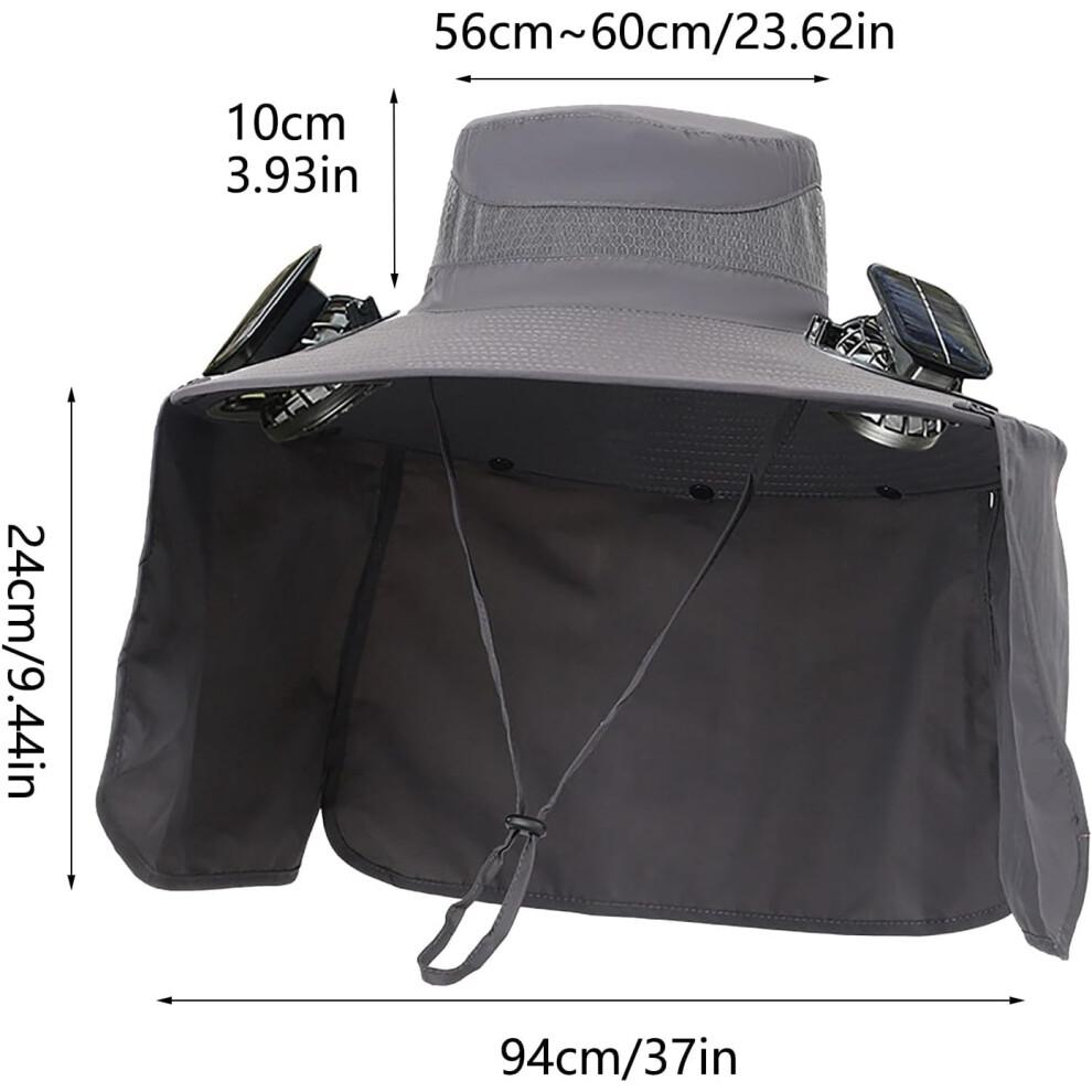 (Schwarz) Sonnenhut mit breiter Krempe und Ventilator, Fischerhut mit Lüftern, Sonnenhut mit 2 Solarventilatoren, Leichter & Atmungsaktiver Herren-Sonnenhut für den Sommer im Freien