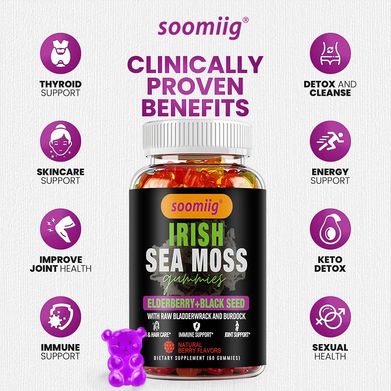 Soomiig Irish Sea Moss Gummies Elderberry + Black Seed 60 Count