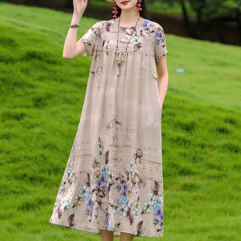 Damen Plus Size Boho-Print Maxikleid, Kurzarm Freizeit-Sonnenkleid (XL-5XL)