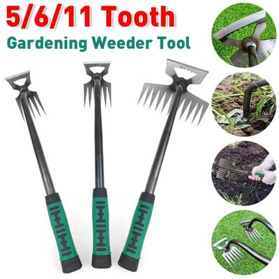 2 in 1 Manuelles Unkrautentfernungswerkzeug 5/6/11 Zähne Graswurzeln Lockern Gartenarbeit Zieher Entfernung Jäten Werkzeug für Garten Rasen Hof