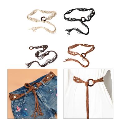 Damen Geflochtener Taillengürtel Vintage Dünne Böhmische Gürtel mit Perlenverzierungen Dekorativer Cooler Mädchen Kleid Hemd Taillengürtel