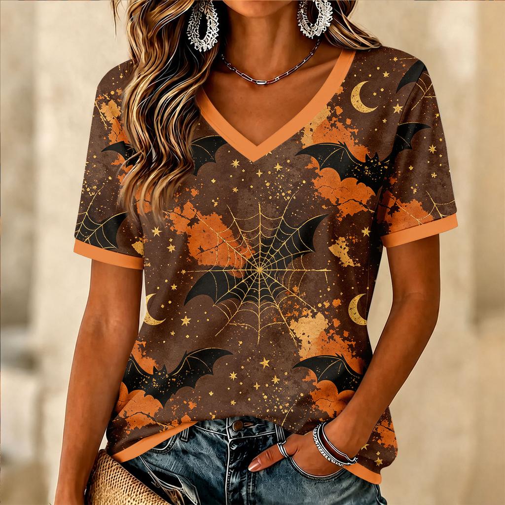 Women's V-Neck Short Sleeve Print T-Shirt for Casual Everyday Wear