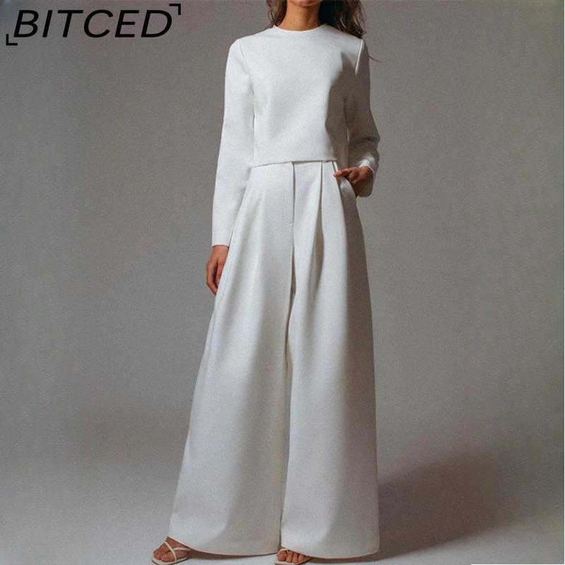 

BITCED Высококачественный Модный Всесезонный Женский Комплект, Короткий Топ, Однотонные Брюки Широкого Покроя XXL